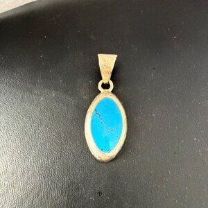 Sterling Silver Oval Pendant Turquoise Inlay Mexico TL110